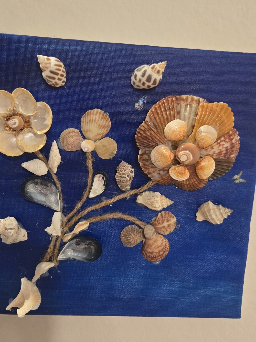 Coastal Shell Flower Wall Art in Blue - Handcrafted Accent